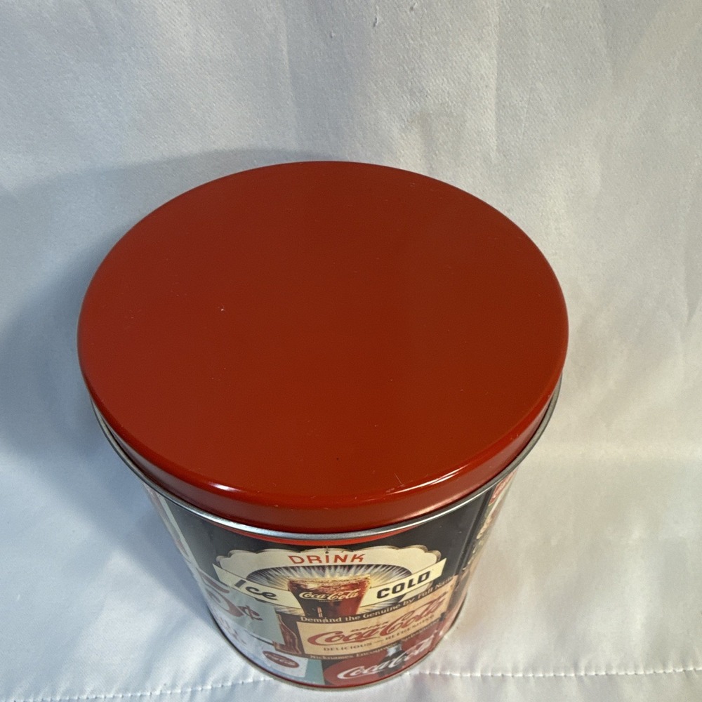 Coca-Cola Vintage Ads Collage Tin Canister w/ Lid, Red Multicolor Soda Repro - Picture 5 of 12